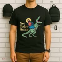 Not Today Satan Jesus Riding Dinosaur T Rex Funny Sarcastic T-Shirt thumb 6
