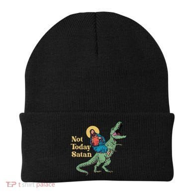 Not Today Satan Jesus Riding Dinosaur T Rex Funny Sarcastic Beanie