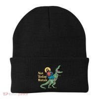 Not Today Satan Jesus Riding Dinosaur T Rex Funny Sarcastic Beanie thumb 0
