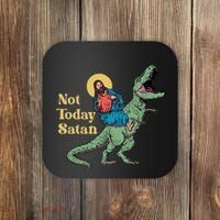 Not Today Satan Jesus Riding Dinosaur T Rex Funny Sarcastic Coaster thumb 0