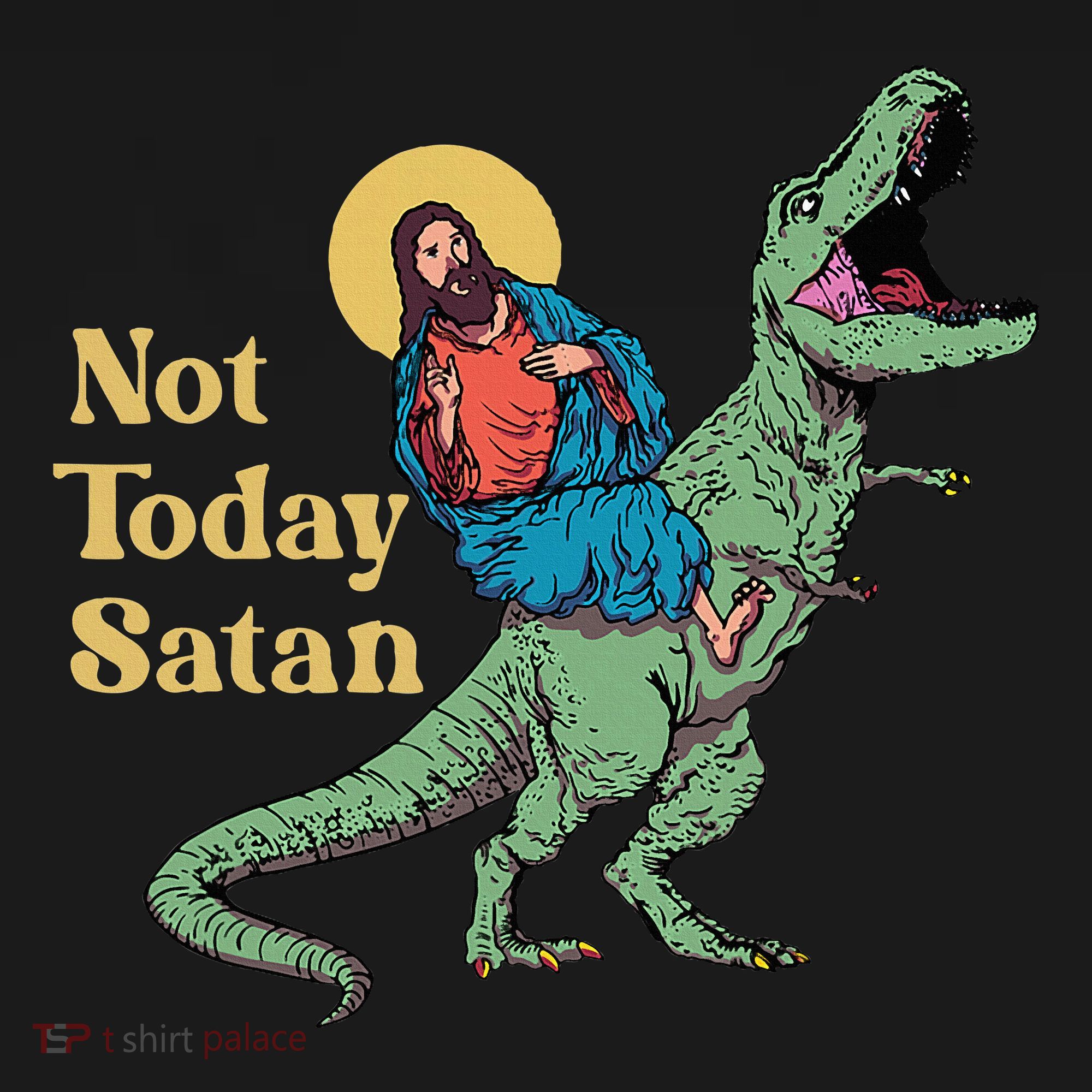 Not Today Satan Jesus Riding Dinosaur T Rex Funny Sarcastic Mousepad