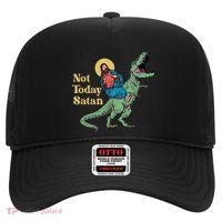 Not Today Satan Jesus Riding Dinosaur T Rex Funny Sarcastic Hat thumb 0