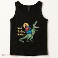 Not Today Satan Jesus Riding Dinosaur T Rex Funny Sarcastic Tank Top thumb 2