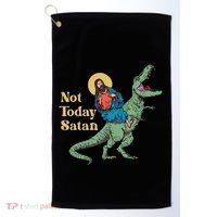 Not Today Satan Jesus Riding Dinosaur T Rex Funny Sarcastic Golf Towel thumb 0