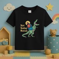 Not Today Satan Jesus Riding Dinosaur T Rex Funny Sarcastic Toddler T-Shirt thumb 3