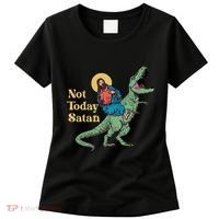 Not Today Satan Jesus Riding Dinosaur T Rex Funny Sarcastic Women's T-Shirt thumb 0