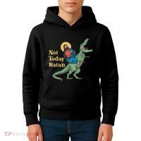Not Today Satan Jesus Riding Dinosaur T Rex Funny Sarcastic Kids Hoodie thumb 4