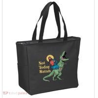 Not Today Satan Jesus Riding Dinosaur T Rex Funny Sarcastic Tote Bag thumb 2