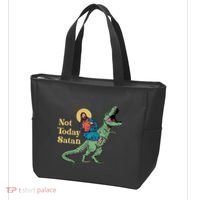 Not Today Satan Jesus Riding Dinosaur T Rex Funny Sarcastic Tote Bag thumb 3