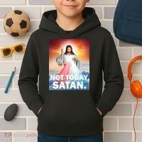 Not Today Satan Jesus Christ Christian Christianity Catholic Kids Hoodie thumb 2