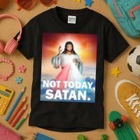 Not Today Satan Jesus Christ Christian Christianity Catholic Kids T-Shirt thumb 3