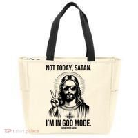 Not Today Satan I’M In God Mode Funny Jesus Meme Tote Bag thumb 0
