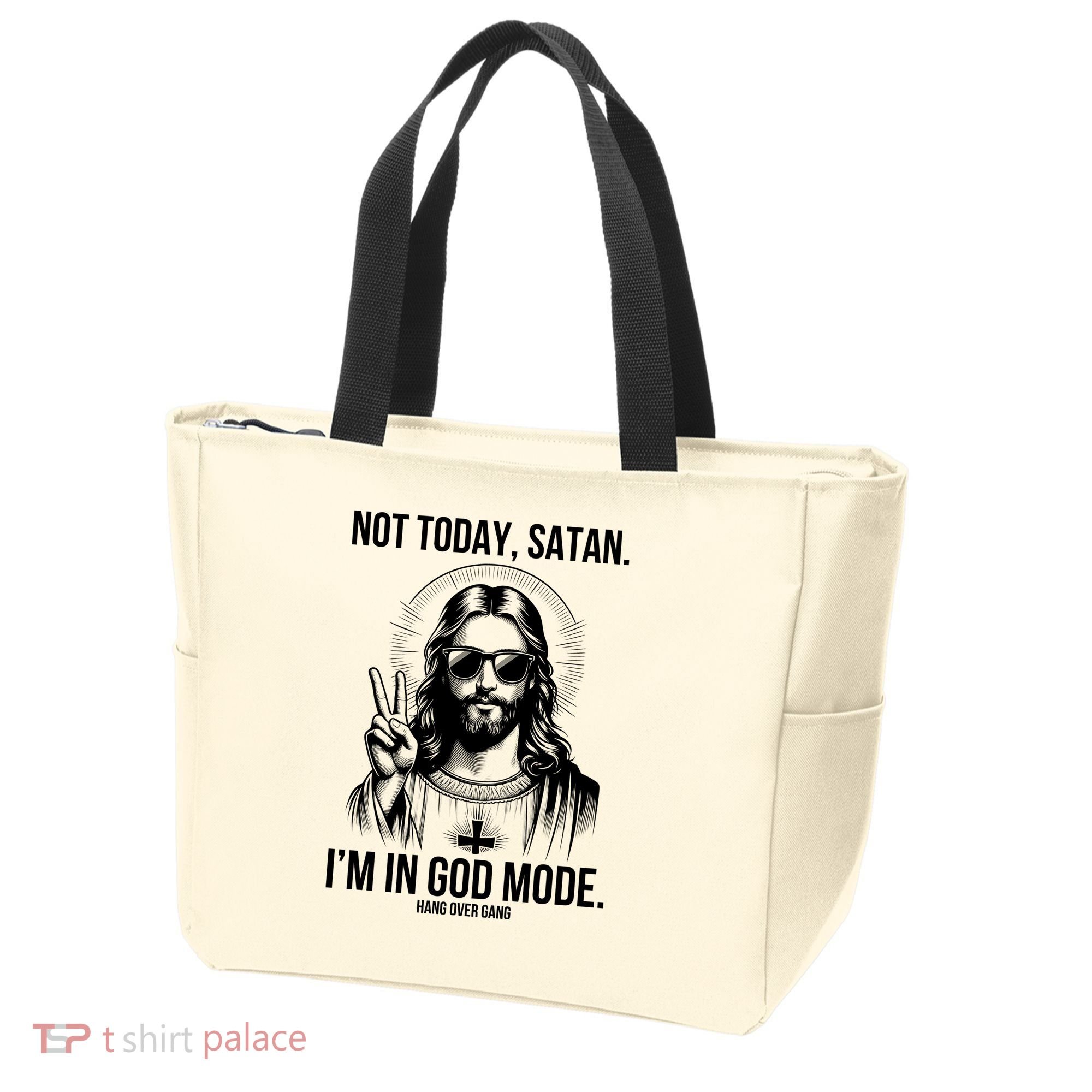 Not Today Satan I’M In God Mode Funny Jesus Meme Tote Bag