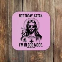 Not Today Satan I’M In God Mode Funny Jesus Meme Coaster thumb 0