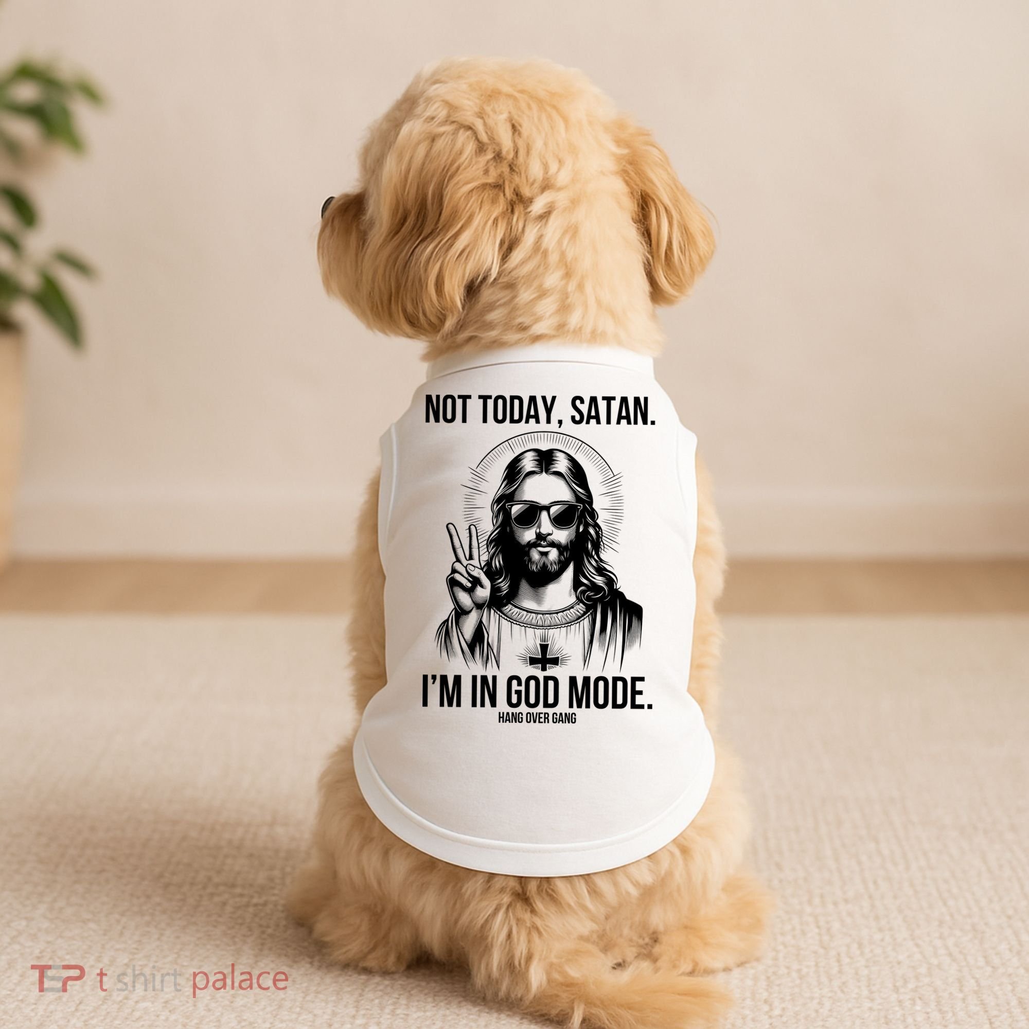 Not Today Satan I’M In God Mode Funny Jesus Meme Doggie Tank