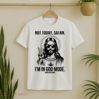 Not Today Satan I’M In God Mode Funny Jesus Meme T-Shirt thumb 2