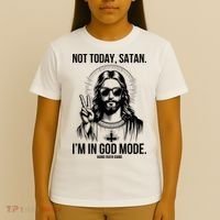 Not Today Satan I’M In God Mode Funny Jesus Meme T-Shirt thumb 4