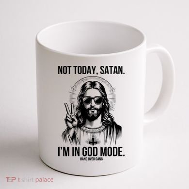 Not Today Satan I’M In God Mode Funny Jesus Meme Coffee Mug back