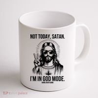 Not Today Satan I’M In God Mode Funny Jesus Meme Coffee Mug thumb 1