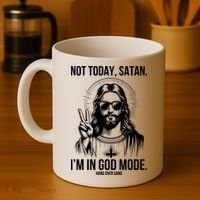 Not Today Satan I’M In God Mode Funny Jesus Meme Coffee Mug thumb 4