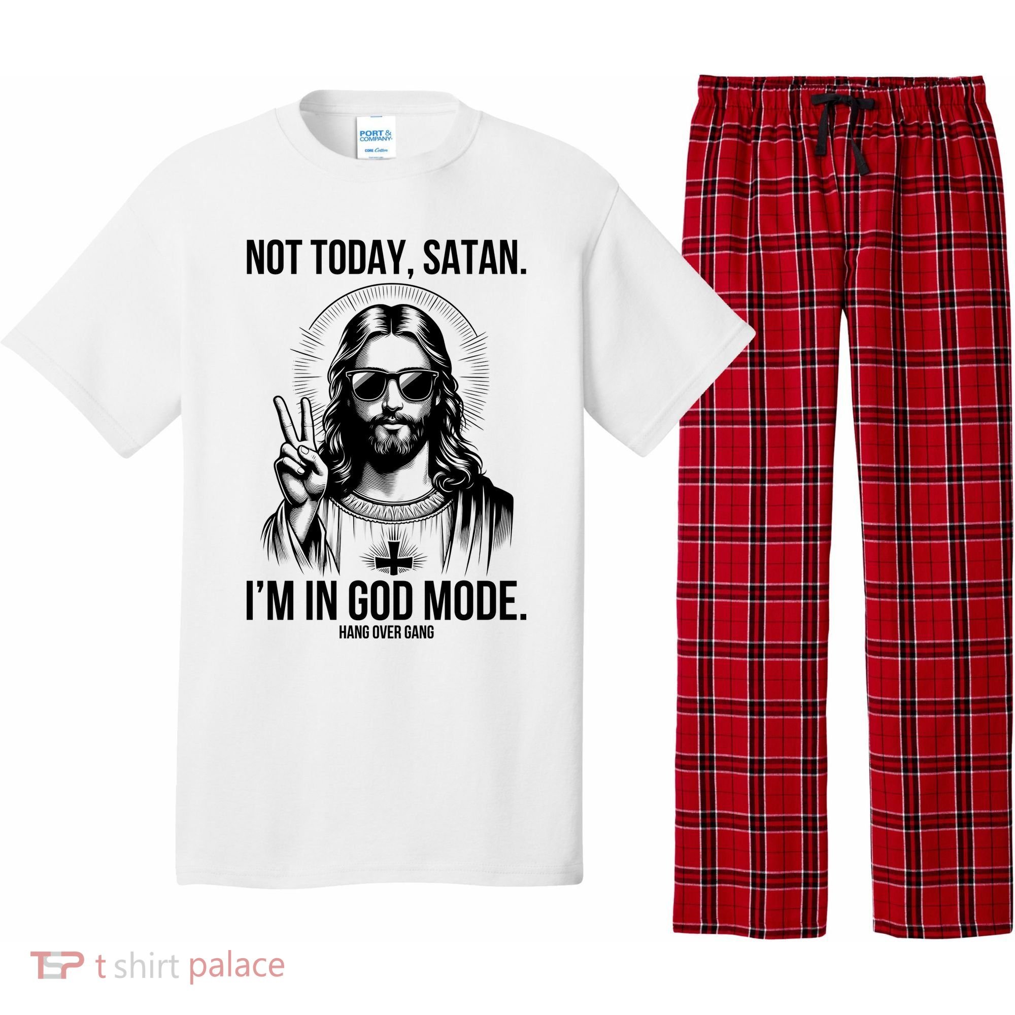 Not Today Satan I’M In God Mode Funny Jesus Meme Pajama Set