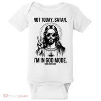 Not Today Satan I’M In God Mode Funny Jesus Meme Baby Bodysuit thumb 0