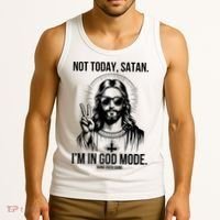 Not Today Satan I’M In God Mode Funny Jesus Meme Tank Top thumb 3