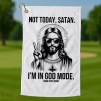 Not Today Satan I’M In God Mode Funny Jesus Meme Golf Towel thumb 1