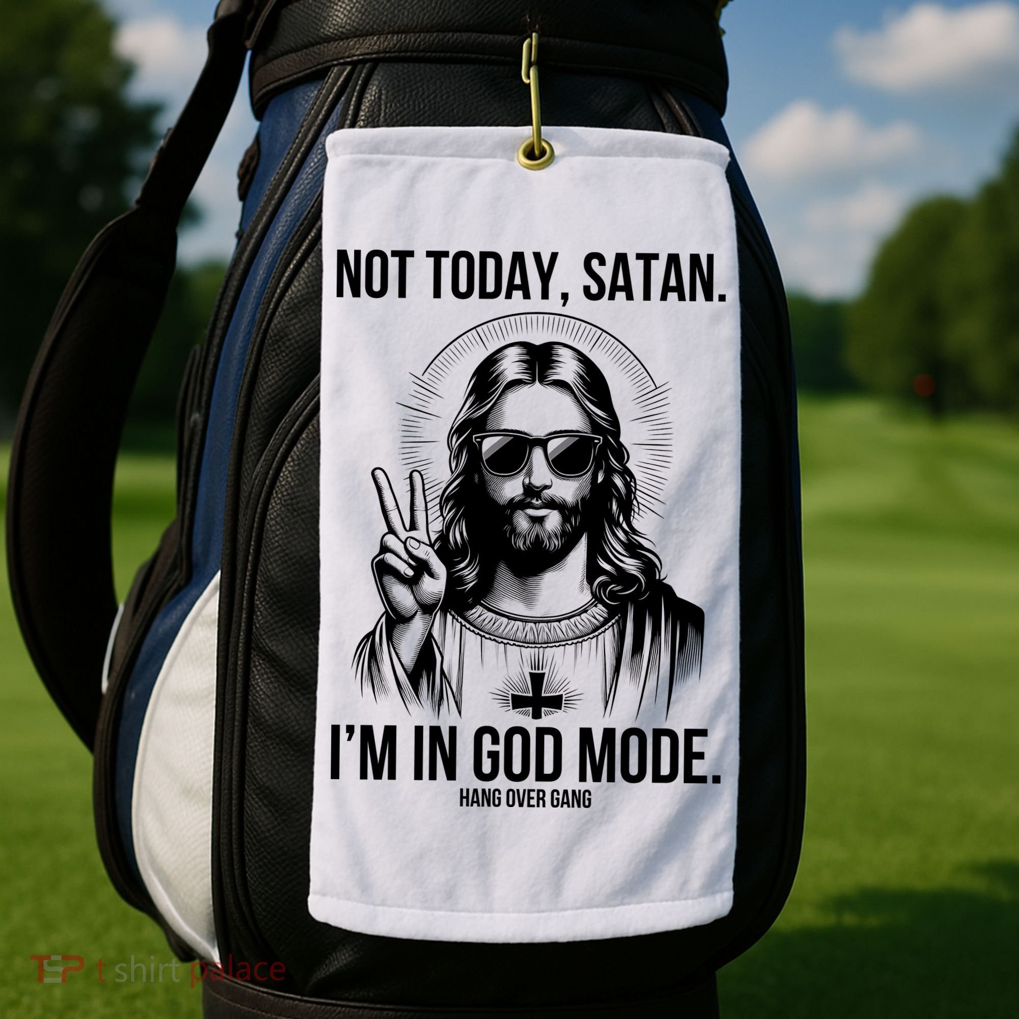 Not Today Satan I’M In God Mode Funny Jesus Meme Golf Towel