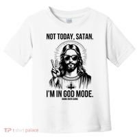 Not Today Satan I’M In God Mode Funny Jesus Meme Toddler T-Shirt thumb 0