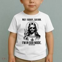 Not Today Satan I’M In God Mode Funny Jesus Meme Toddler T-Shirt thumb 2