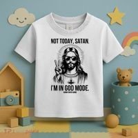 Not Today Satan I’M In God Mode Funny Jesus Meme Toddler T-Shirt thumb 3
