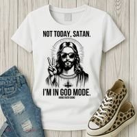 Not Today Satan I’M In God Mode Funny Jesus Meme Women's T-Shirt thumb 3