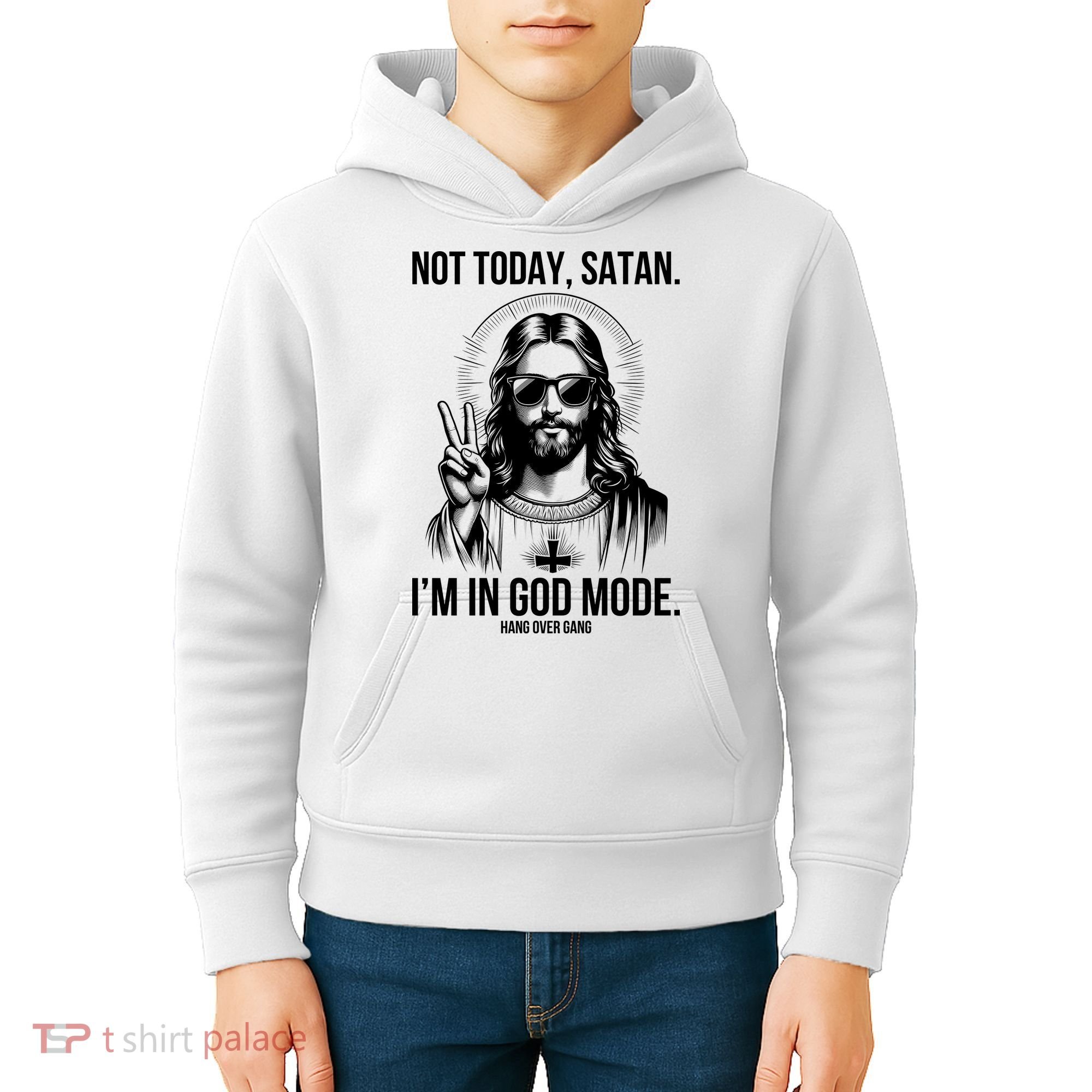 Not Today Satan I’M In God Mode Funny Jesus Meme Kids Hoodie