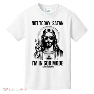 Not Today Satan I’M In God Mode Funny Jesus Meme Kids T-Shirt