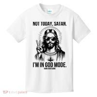 Not Today Satan I’M In God Mode Funny Jesus Meme Kids T-Shirt thumb 0