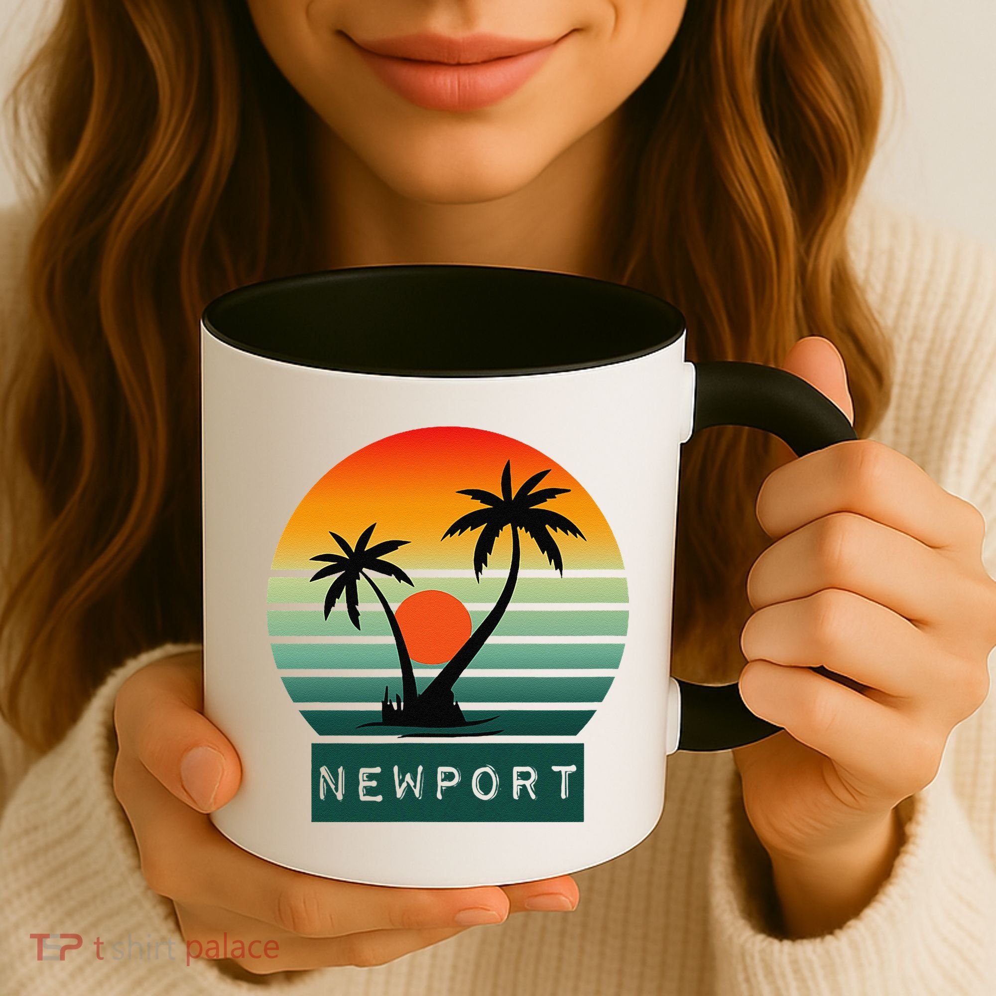 Newport Tropical Sunset Palm Trees Beach Coffee Mug