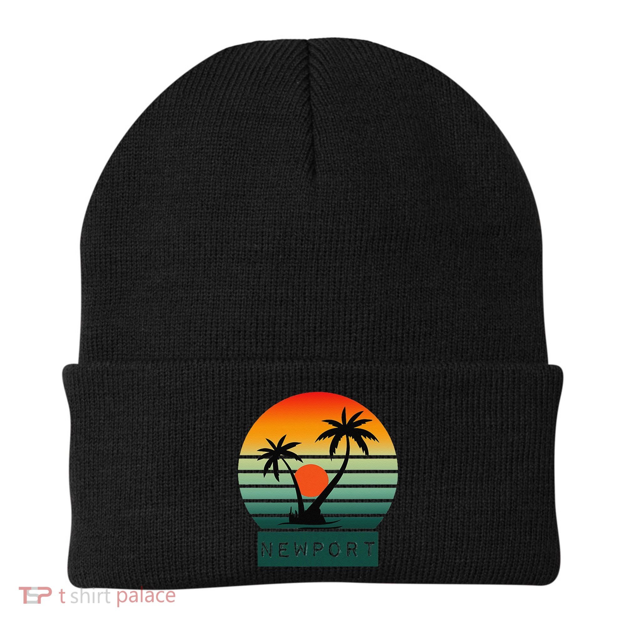 Newport Tropical Sunset Palm Trees Beach Beanie