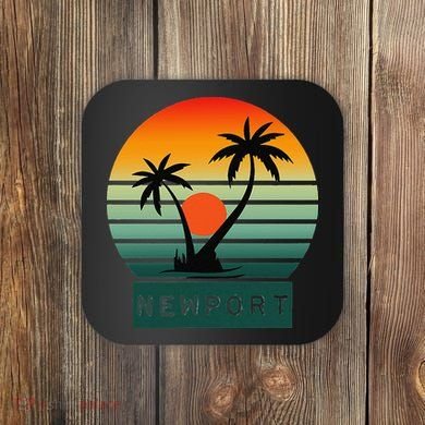 Newport Tropical Sunset Palm Trees Beach Coaster