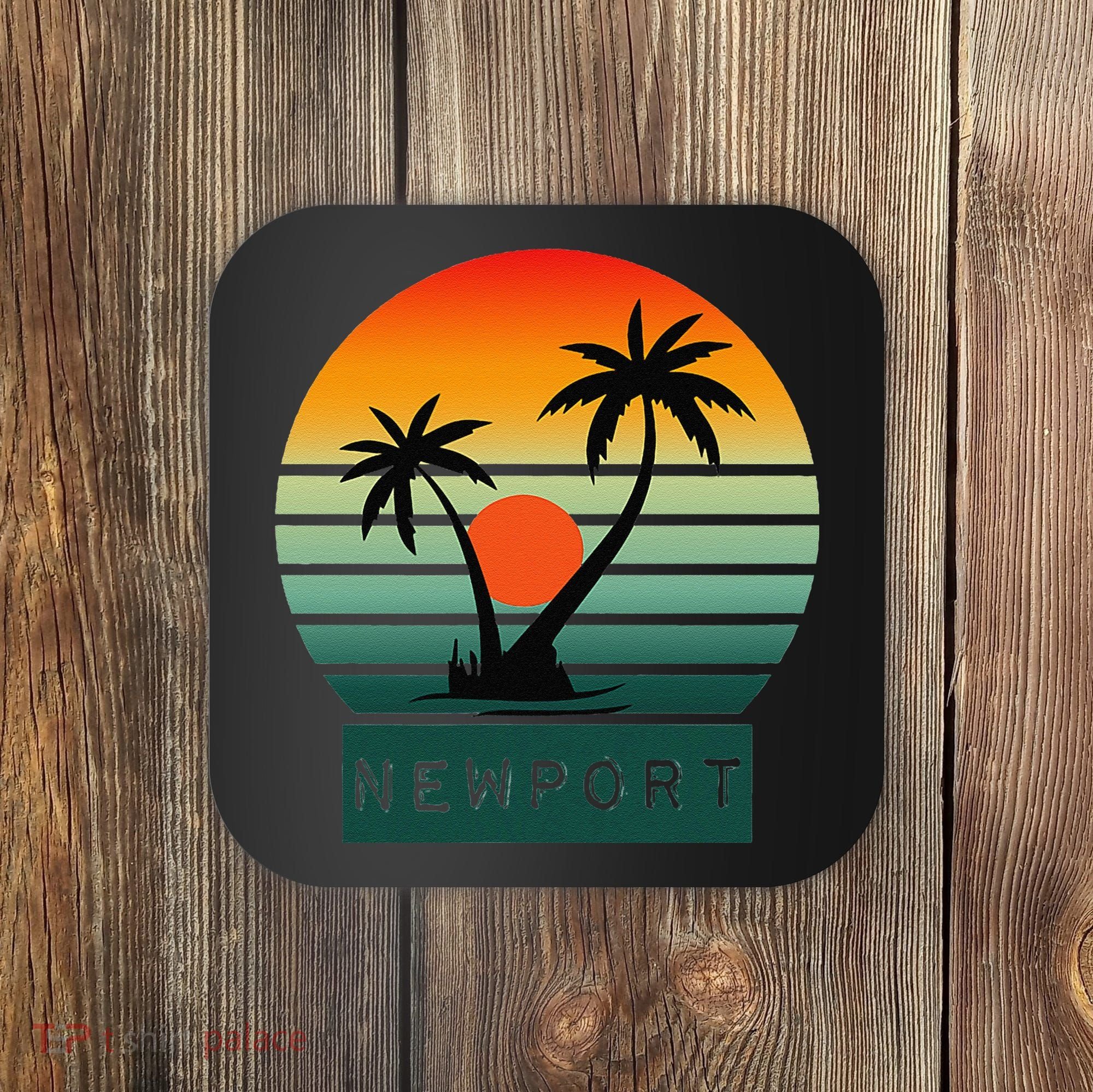 Newport Tropical Sunset Palm Trees Beach Coaster