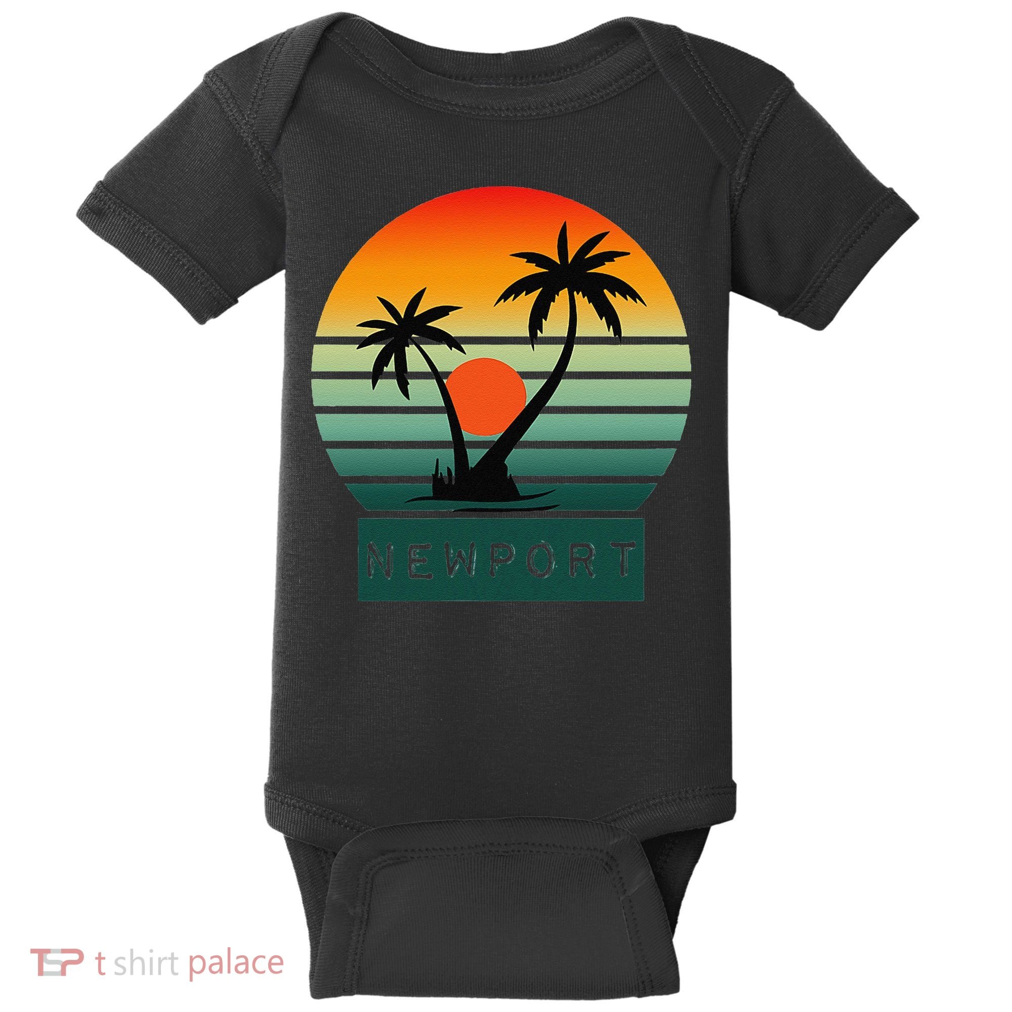 Newport Tropical Sunset Palm Trees Beach Baby Bodysuit