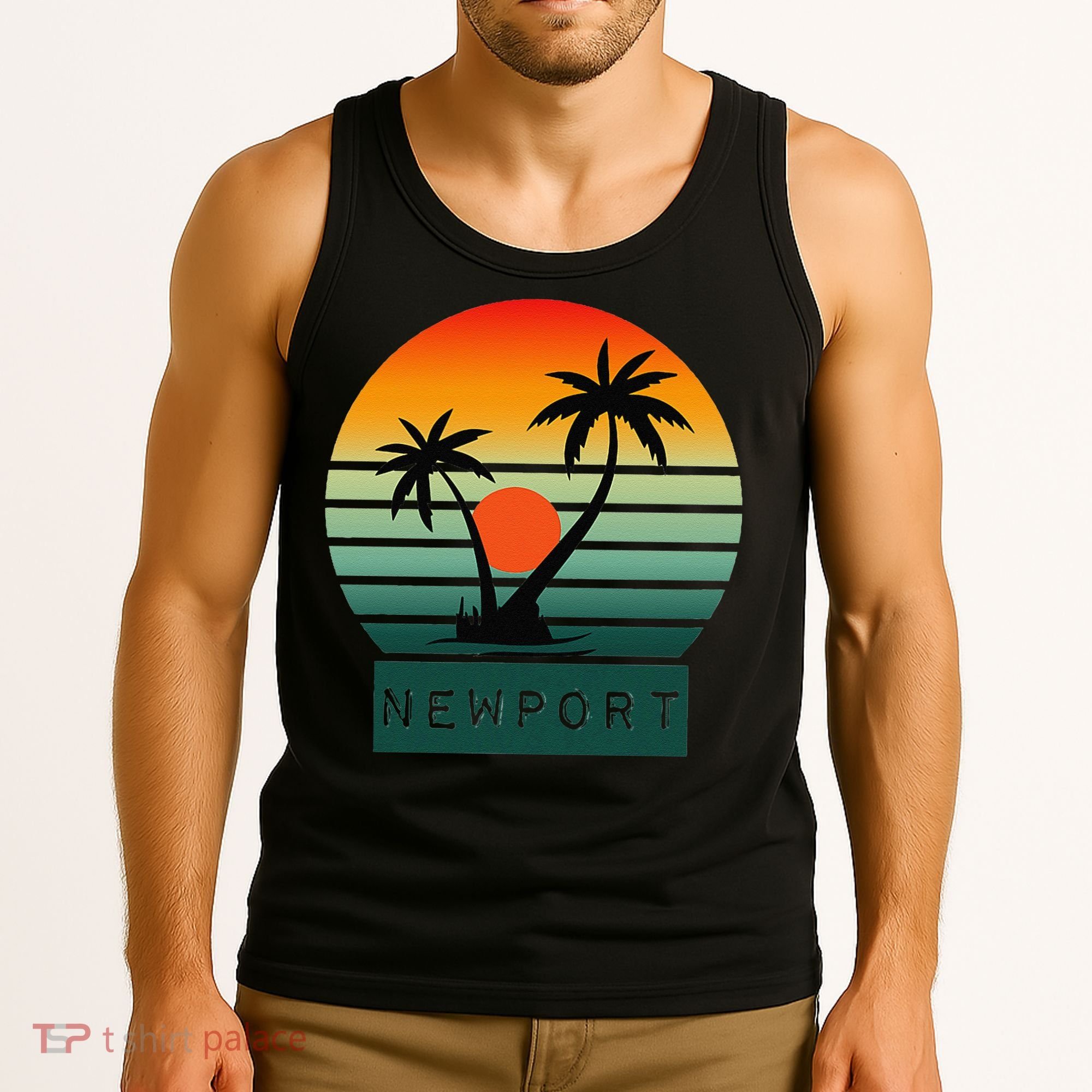 Newport Tropical Sunset Palm Trees Beach Tank Top