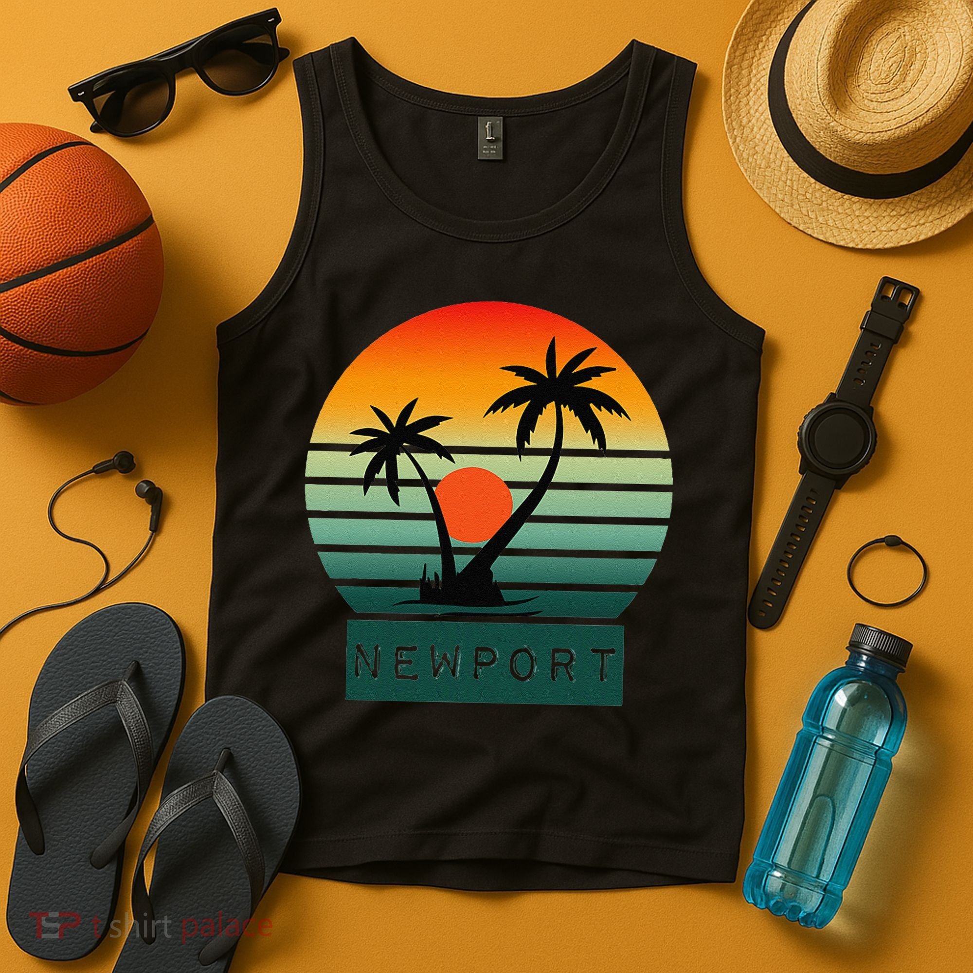 Newport Tropical Sunset Palm Trees Beach Tank Top