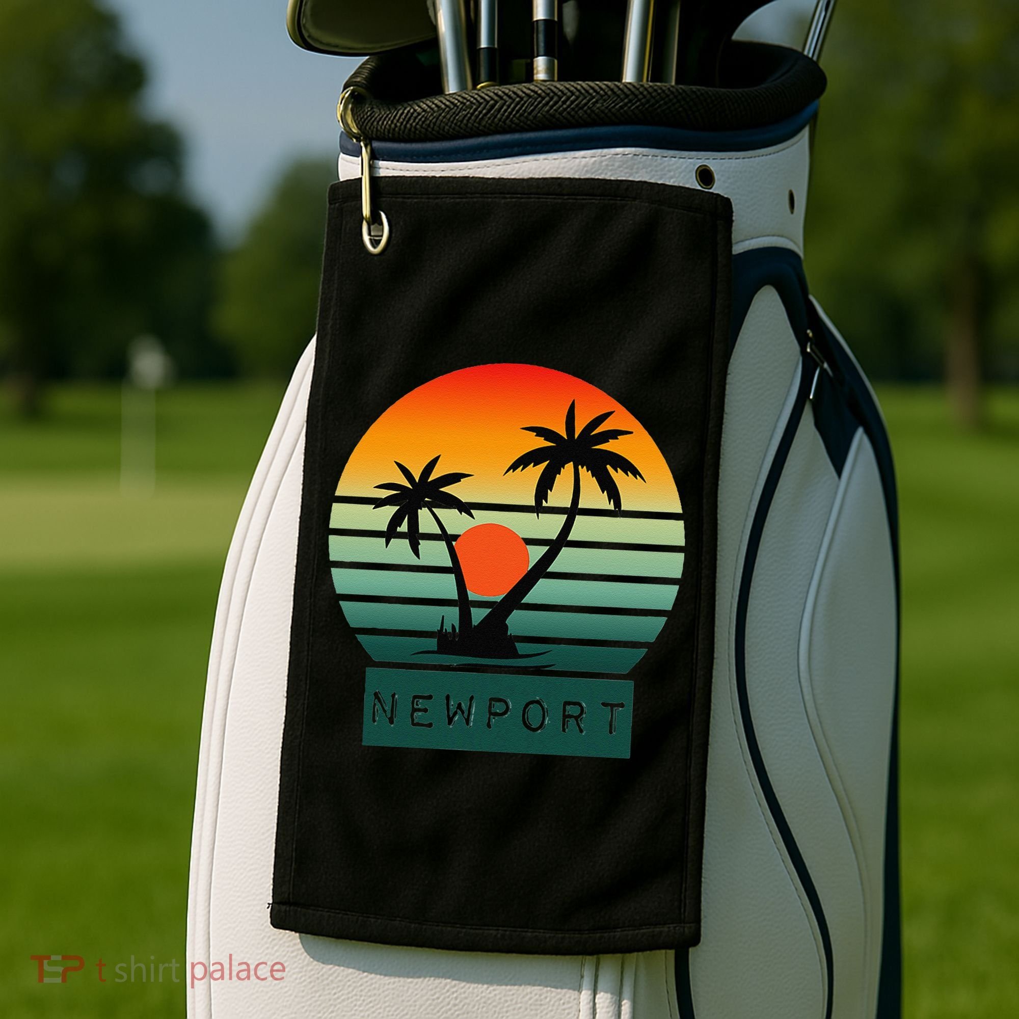 Newport Tropical Sunset Palm Trees Beach Golf Towel
