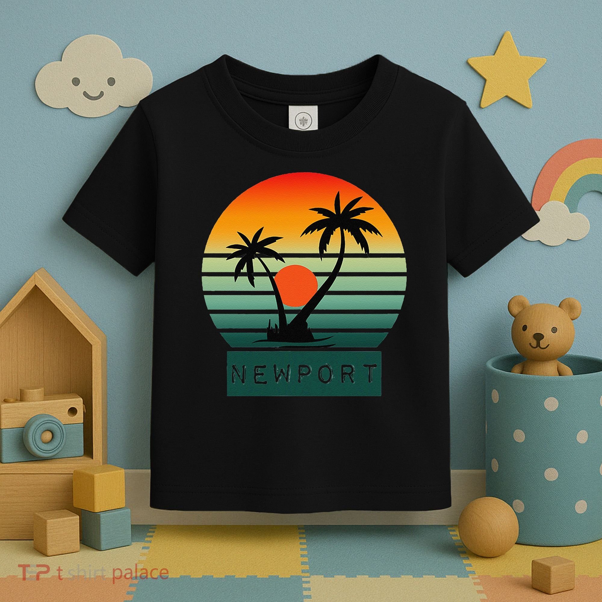 Newport Tropical Sunset Palm Trees Beach Toddler T-Shirt