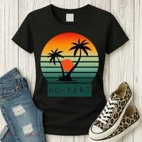 Newport Tropical Sunset Palm Trees Beach Women's T-Shirt thumb 3