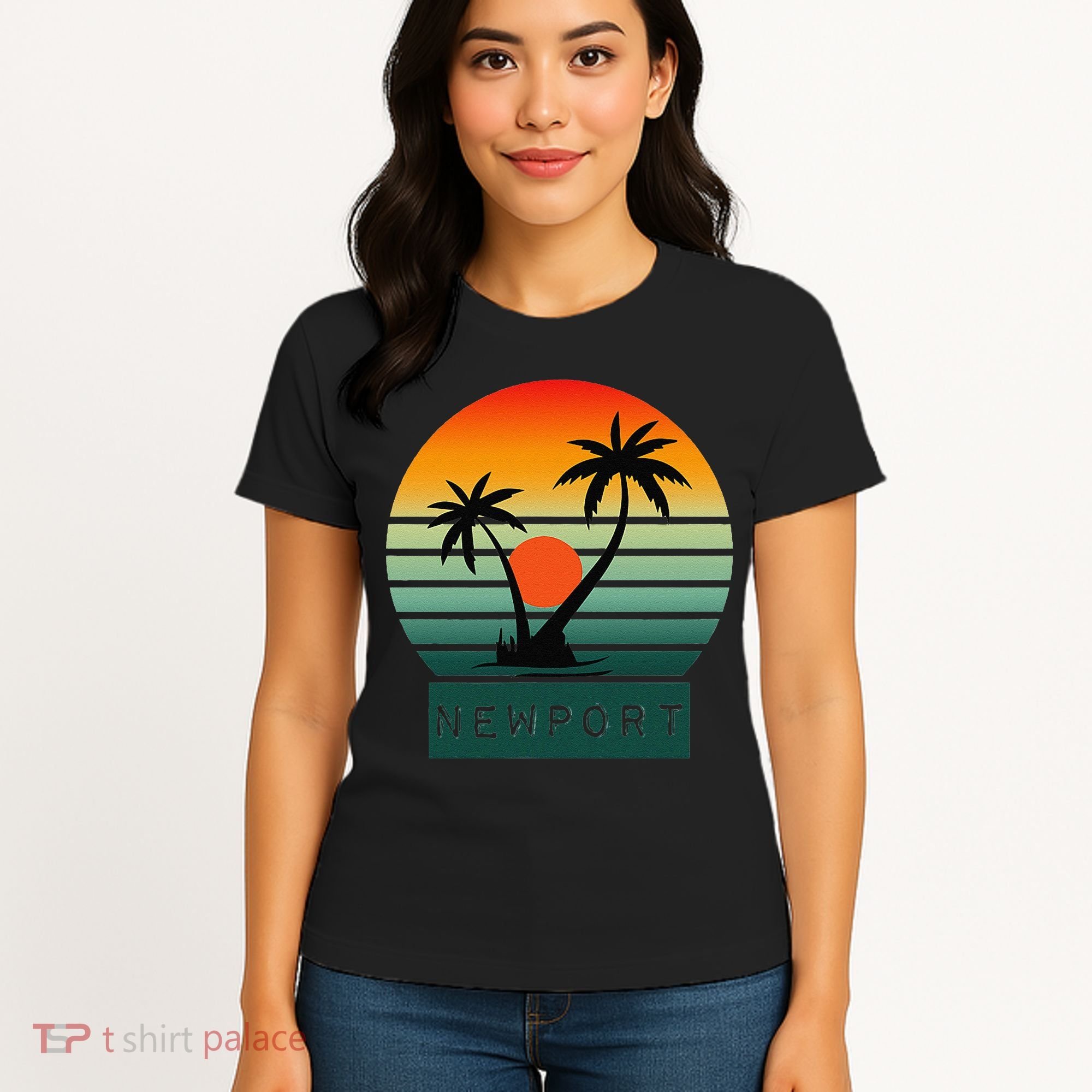 Newport Tropical Sunset Palm Trees Beach Women's T-Shirt