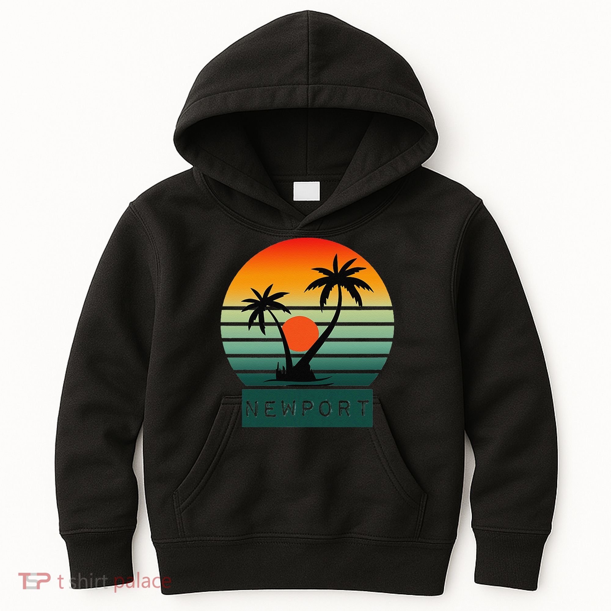 Newport Tropical Sunset Palm Trees Beach Kids Hoodie