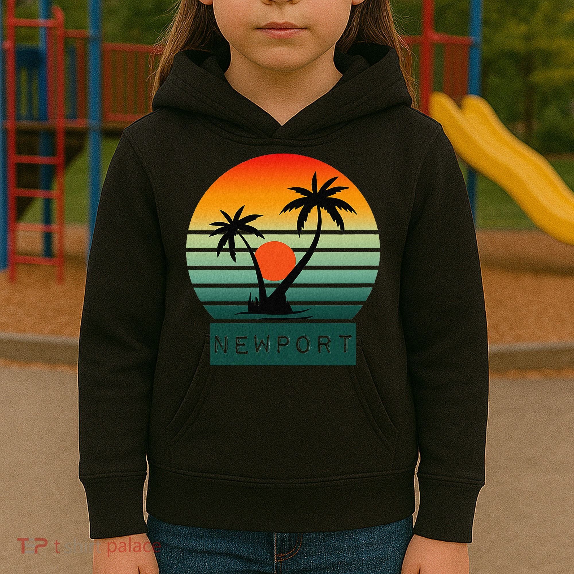 Newport Tropical Sunset Palm Trees Beach Kids Hoodie