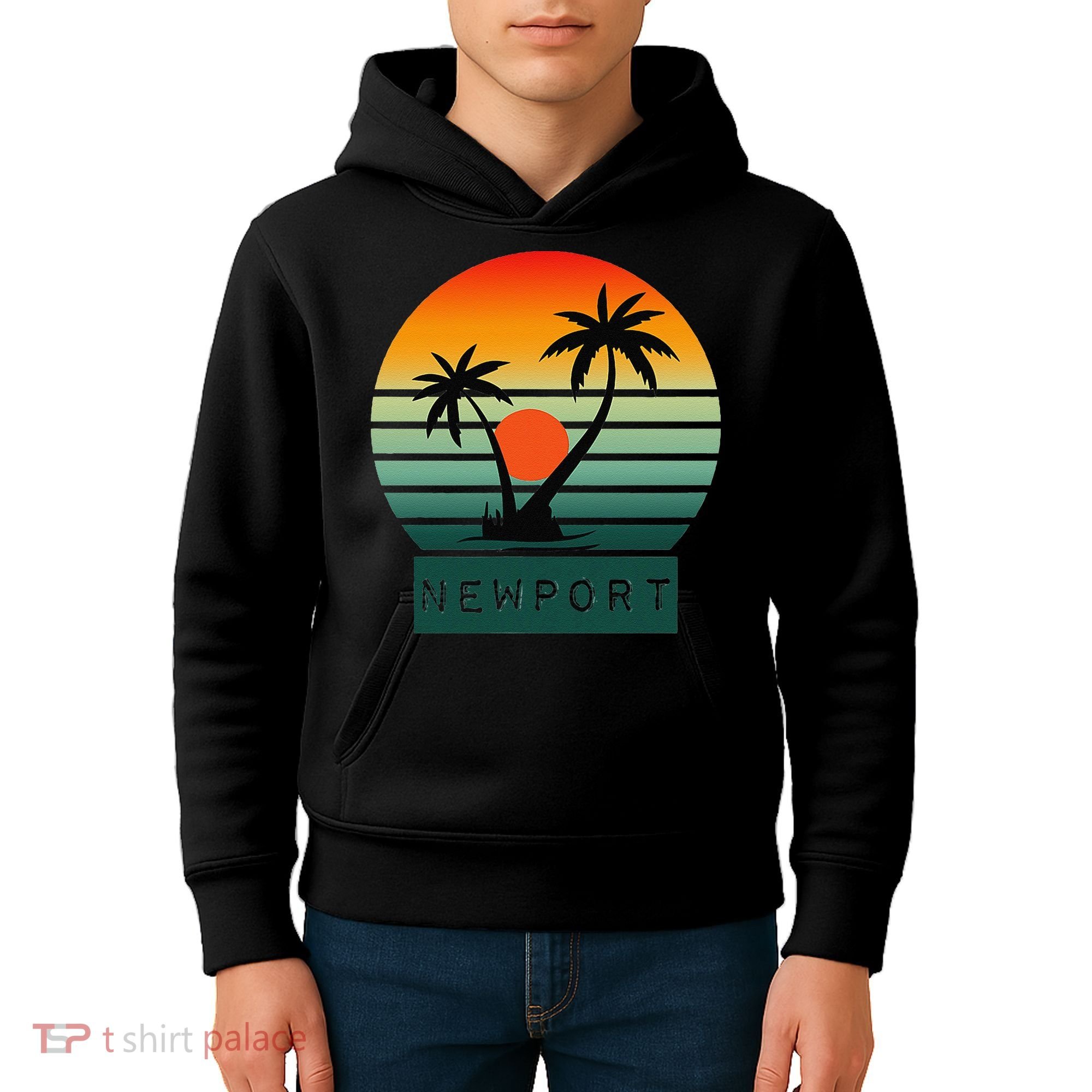 Newport Tropical Sunset Palm Trees Beach Kids Hoodie